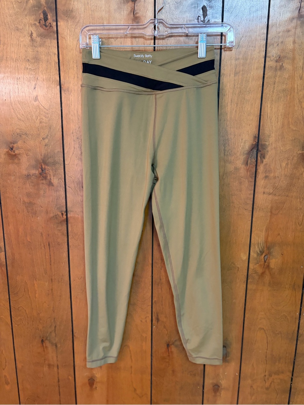 Sweaty Betty Olive Leggings with Black Crossover Waist